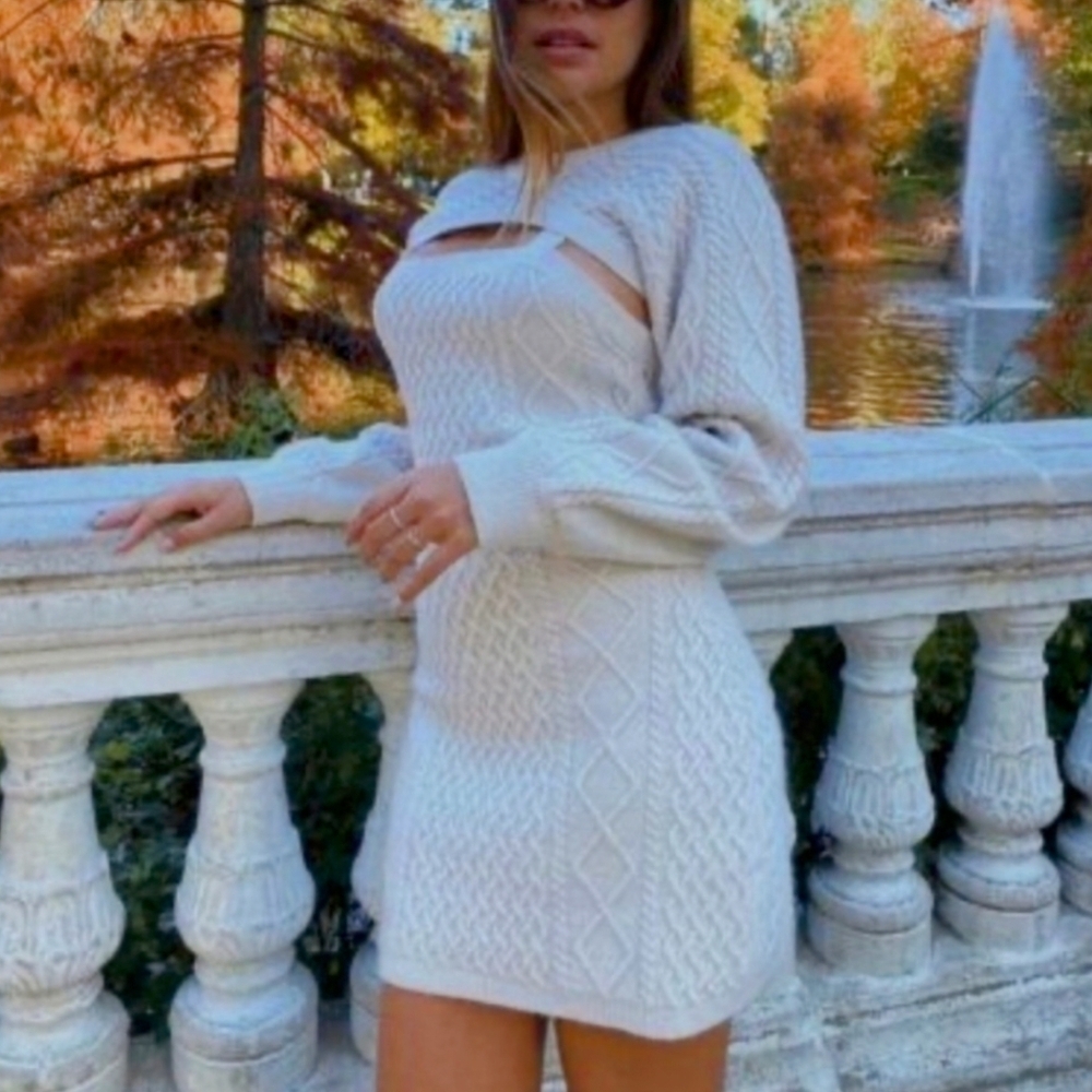 House Of Harlow Pastel Pink Sleeveless Bodycon Cable Knit Sweater Dress Romantic - Picture 3 of 8